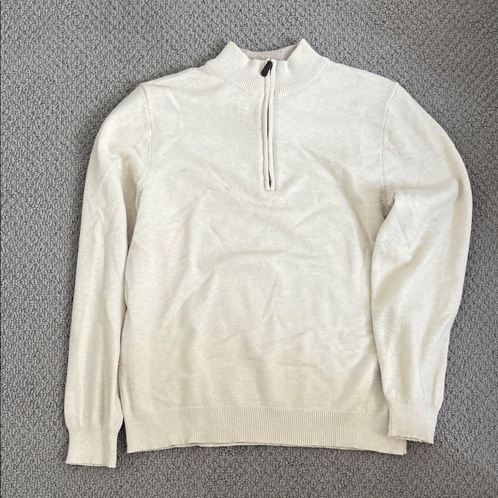 Elie Tahari Cream Zip Up Sweater with Ribbed Detailing